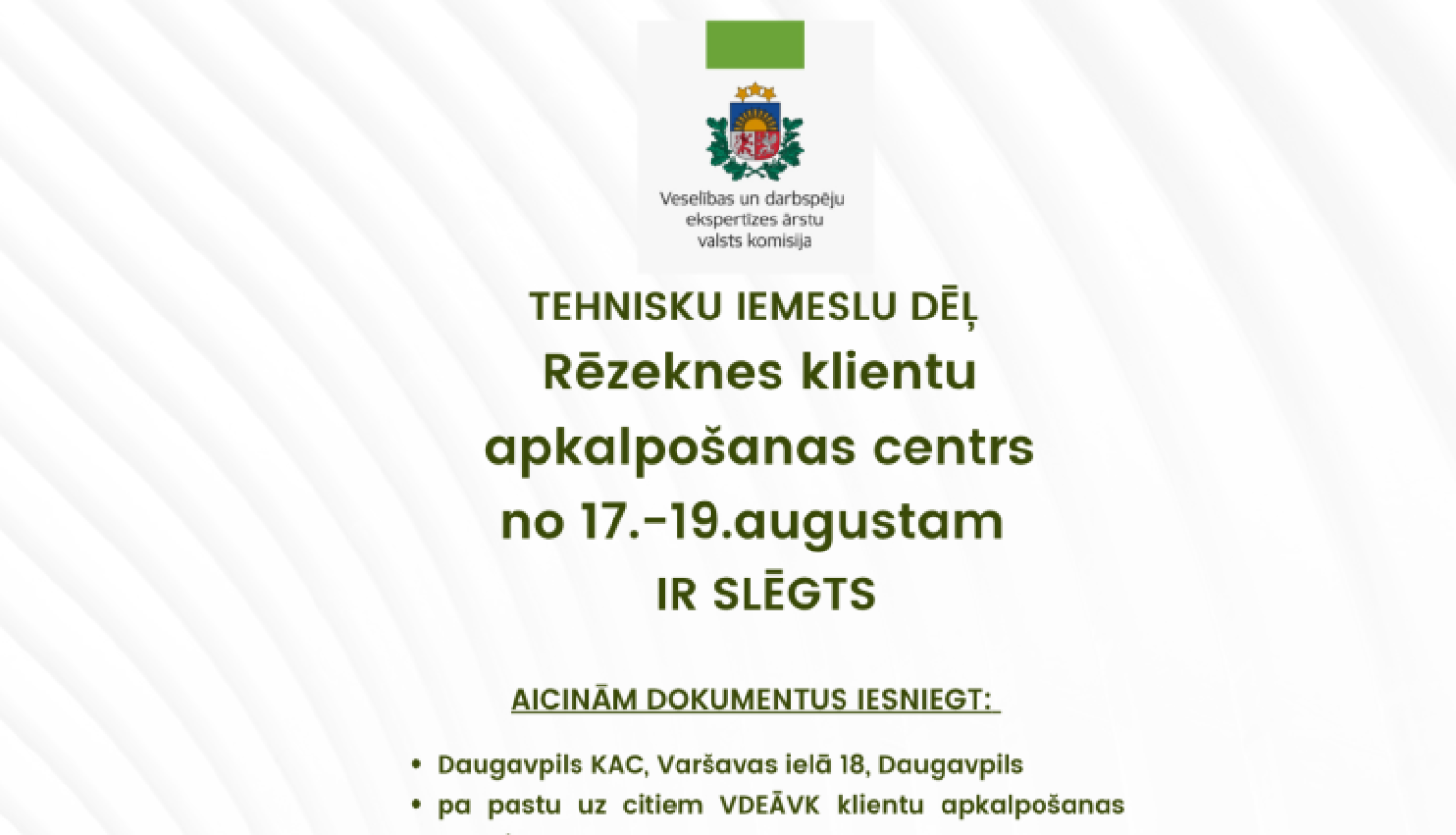 ģērbonis, informācija par Rēzeknes slēgšanu