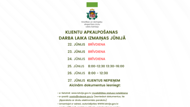ģērbonis, informācija par darba laika izmaiņām