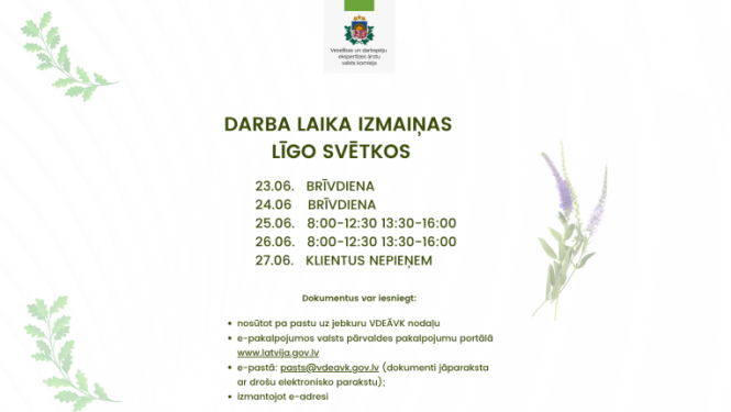ģērbonis, informācija par darba laika izmaiņām