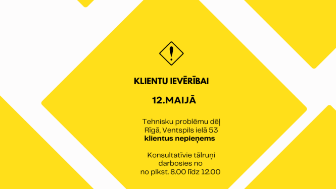 dzeltens fons ar rombiem, izsaukuma zīme un teksts par klientu apkalpošanu