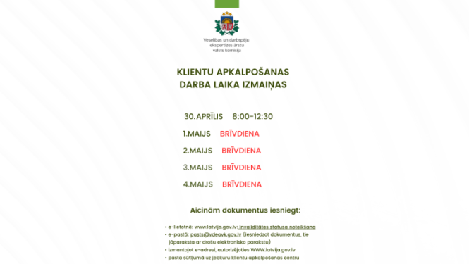 ģērbonis, informācija par darba laika izmaiņām