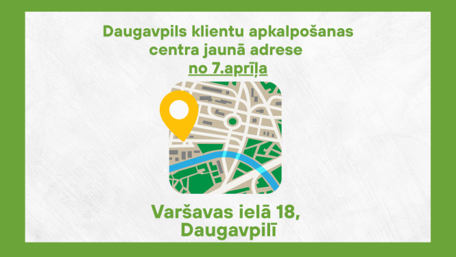 Shematiska karte, kurā attēlots atrašanās punkts un informācija aprakstīta par jauno adresi