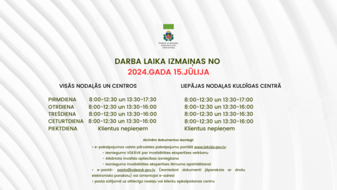 ģērbonis, informācija par darba laika izmaiņām