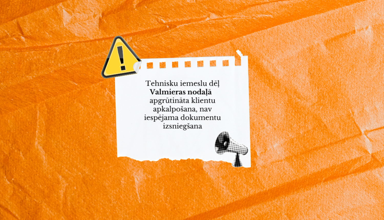 skaļrunis, izsaukuma zīme, teksts par to ka tehniskas problēmas