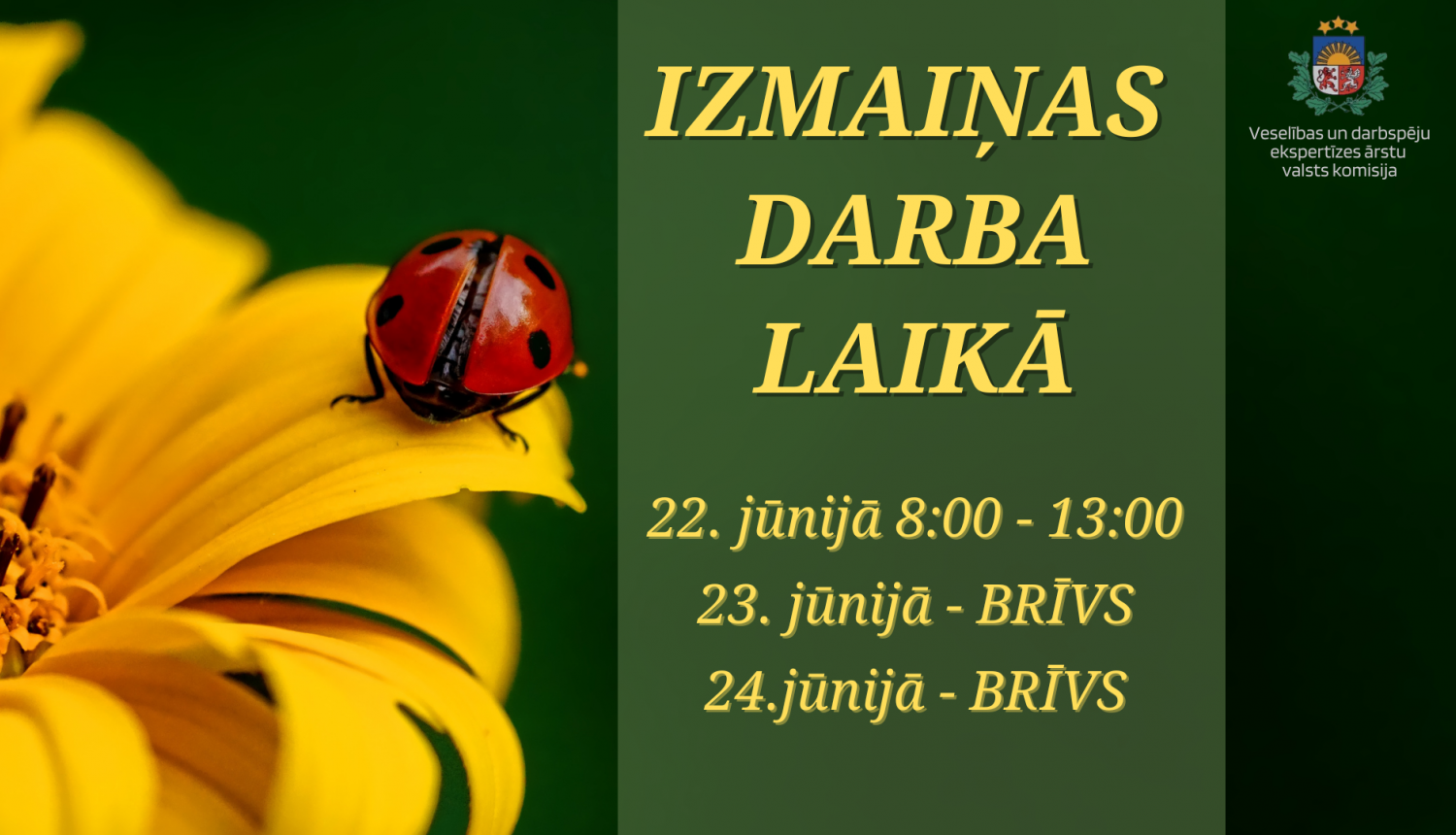 Darba laika izmaiņas 22062022