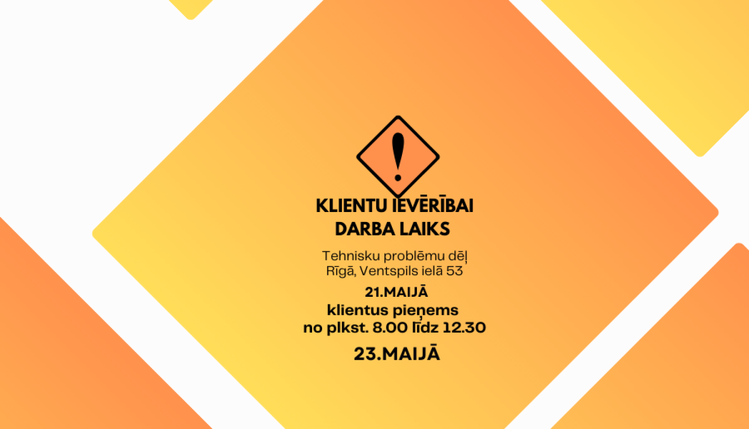 izsaukuma zīme, oranžas krāsas, info par darba laikiem
